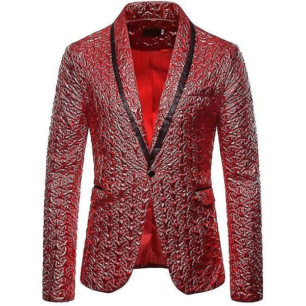 Shiny Glitter Suit Jacket, Herr Sjalkrage Enknapps Blazer Jacka, Balklänning Blazers red M