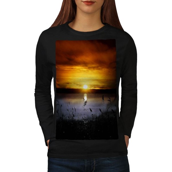 Landskap Lake Sun Kvinnor Blacklong Sleeve T-shirt XL
