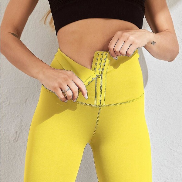 Kvinnor Leggings Slimming Byxor Waist trainer Up Butt Lifter Sexiga Shapewear Magkontroll Trosor Byxa,gul XL