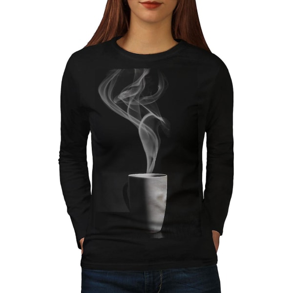 Kaffekopp Dryck Mat Kvinnor Blacklong Sleeve T-shirt XXL