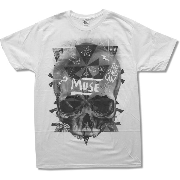 Vuxen Muse "washed Out Skull" vit Slim Fit T-shirt (medium) L