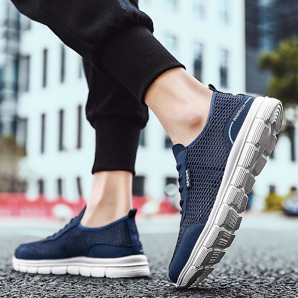 Män Skor Höst Soft Loafers Skor Lättvikt Billiga Mesh Casual Herr Sneakers 2G8928-1 Blue 41