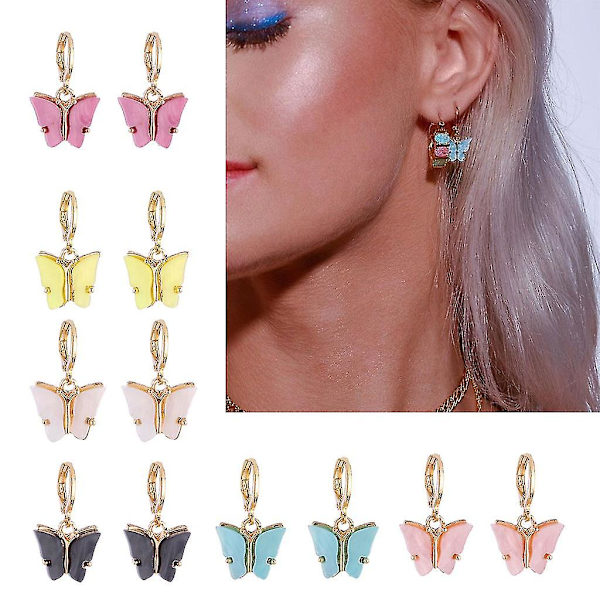 6 färger Butterfly Drop örhängen Tiny Dainty Mini Butterfly Hoop Örhängen Set