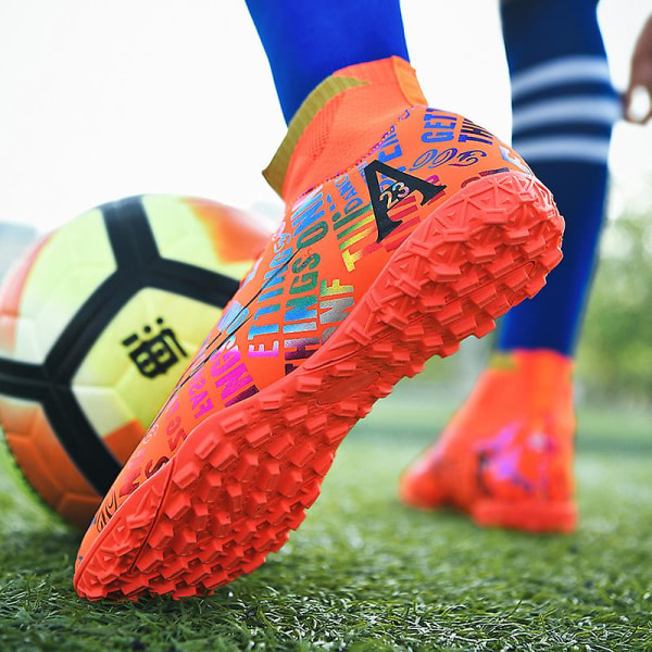 Fotbollsskor för män Spikes Fotbollsskor för ungdomar Stövlar Athletic Sneaker 3C338 Orange 44
