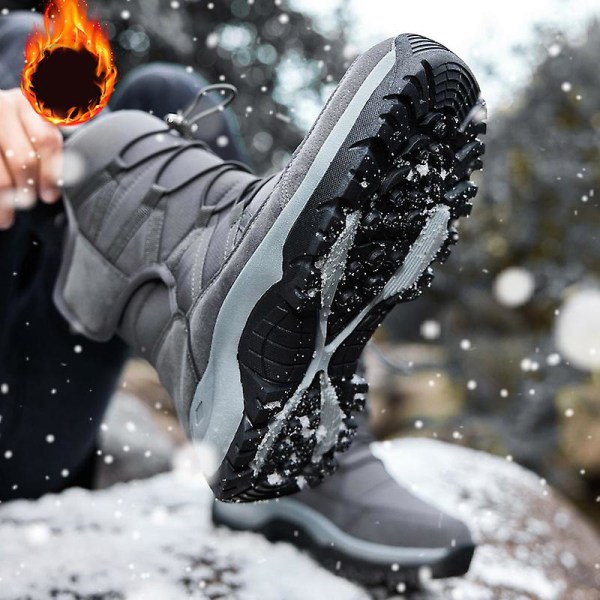 Herr Dam Vinterstövlar Snow Boot Plysch Varma Skor Vattentät Boot 2K219 Gray 40