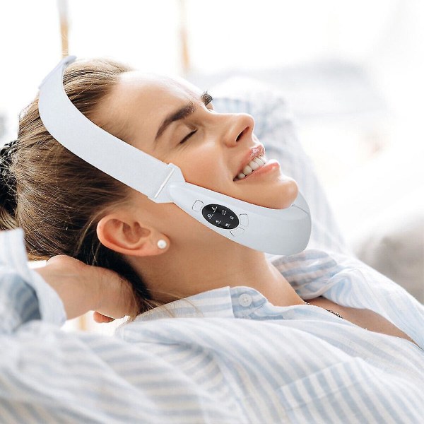 Mikroelektrisk intelligent V-face Shaping Massager Ansiktslyftning Bantning Strama upp huden med 5 lägen Vit
