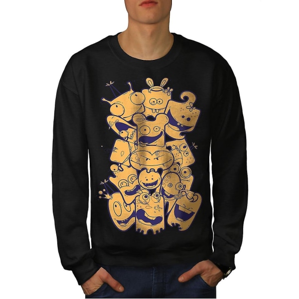 Cartoon Face Happy Men Blacksweatshirt | Wellcoda XL