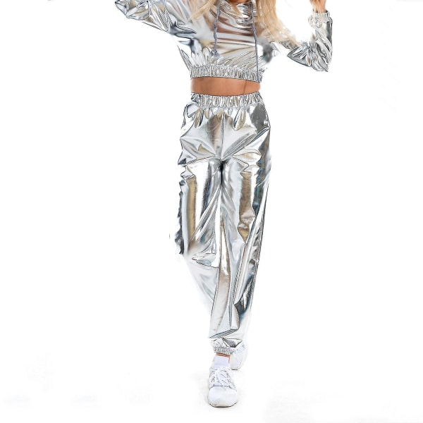Damenmode Holographic Streetwear Club Cool Shiny Causal Pants Silber