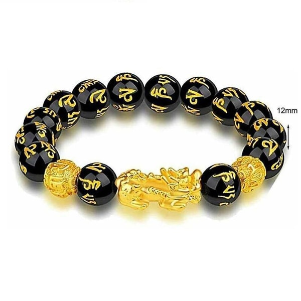Feng Shui Obsidian Stone Beads Armband Guld Svart Pixiu Armband Kvinnor Män Beaded Charm Armband W