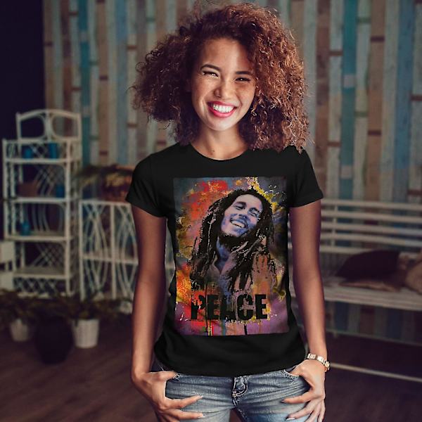 42 Rasta Bob Marley Svart t-shirt för kvinnor M