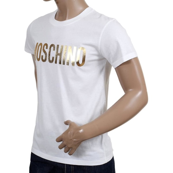 Moschino vit t-shirt med guldlogotyp Mosm5337 M