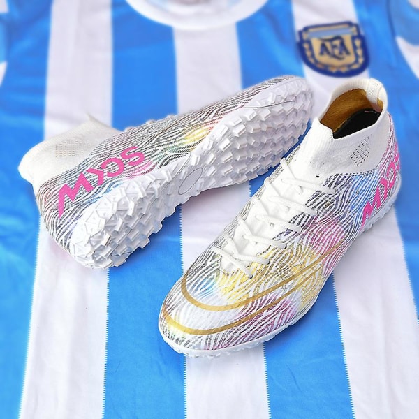 Fotbollsskor för män Halkfria fotbollsskor Klossar Gräs Fotbollssneakers Yj332 White 40