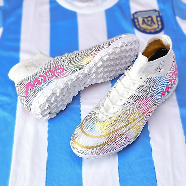 Fotbollsskor för män Halkfria fotbollsskor Klossar Gräs Fotbollssneakers Yj332 White 43