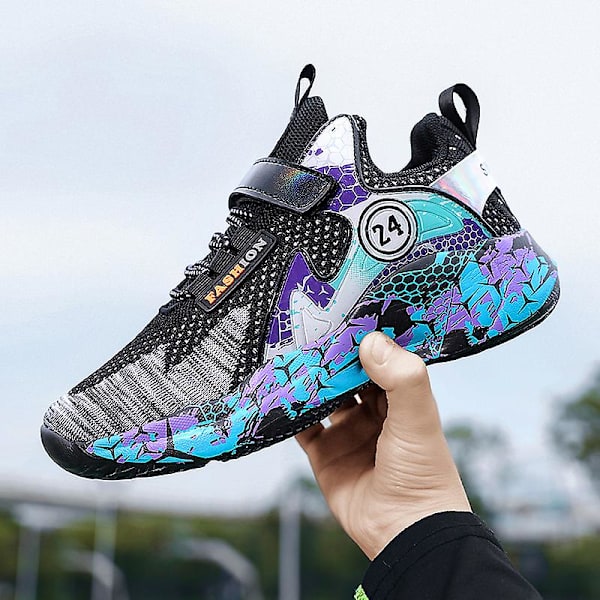 Basketskor för barn Mode Pojkar Flickor Sneakers Andas Sportskor 2202 BlackPurple 34