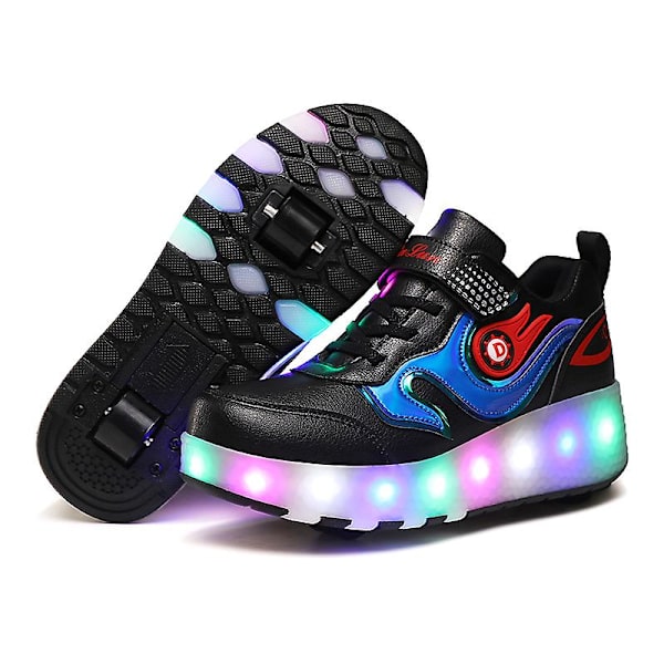 Barnsneakers Dubbelhjulsskor Pojkar Flickor Led Light Skor Fr916 Black1 34