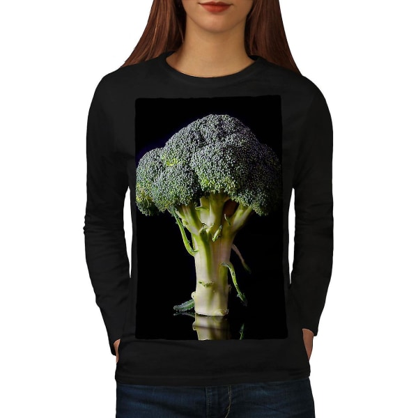 Grön Broccoli Svart Långärmad T-shirt för kvinnor L