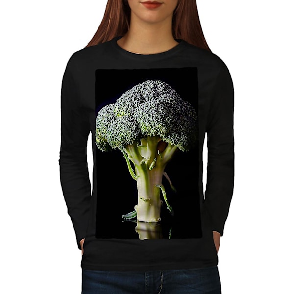 Grön Broccoli Svart Långärmad T-shirt för kvinnor L