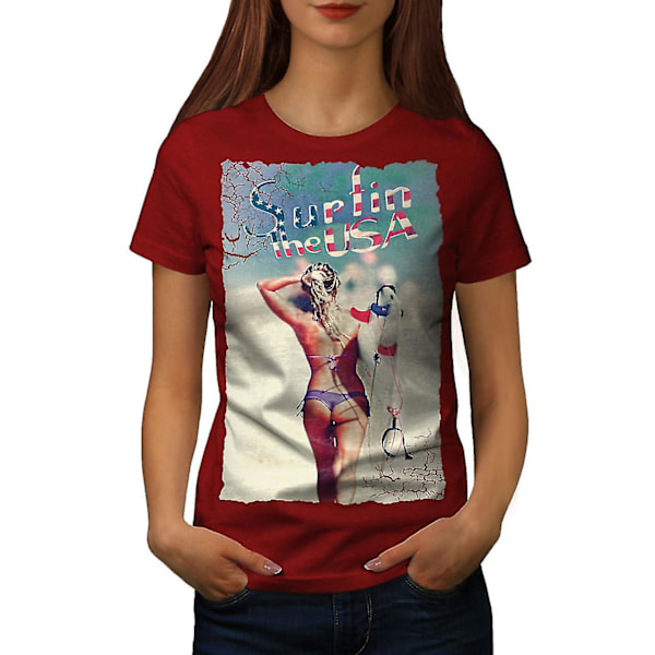Girl Ass Butt Usa Sexig kvinnor Röd-skjorta M