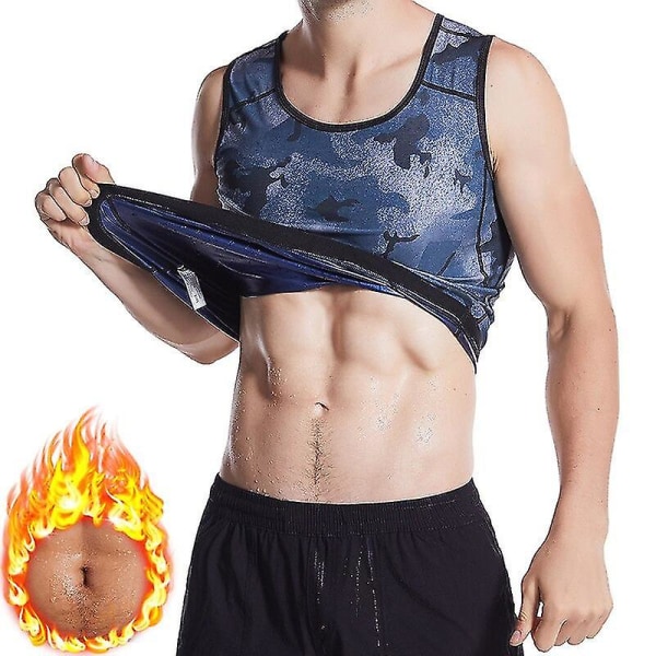 Män Svett Bastu Body Shaper Waist trainer Bastu Kostym Slimming Linne Shapewear Korsett Gym Fat Burn Workout Trimmer 2021,blå 4XL 5XL