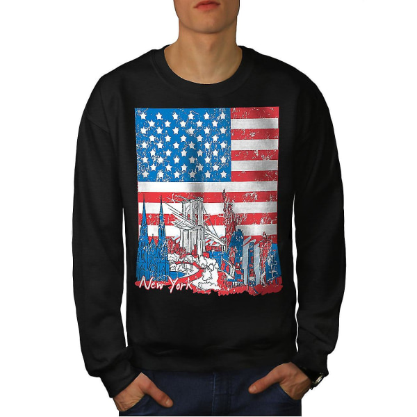 Flagga Amerika New York Usa Män Blacksweatshirt XXL