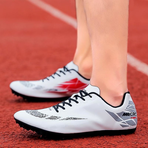 Friidrottsskor för män Spikes Track Race Hoppande Sneakers Professionell löpning Nail Spikes Skor M9018 WhiteBlack 38
