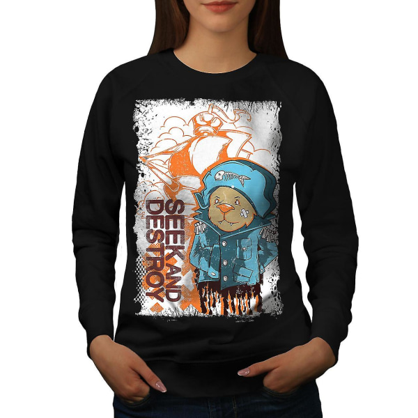 Seek Destroy Bear Women Blacksweatshirt | Wellcoda L