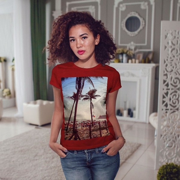 Beach Palm Summer Nature Dam Röd-skjorta XXL