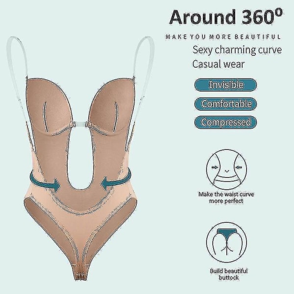 Kvinnor kastar djup V-ringad Body Shaper Axelbandslös Backless Body Shapewear U Plunge Seamless Thong (ruipei) Beige XL(38)