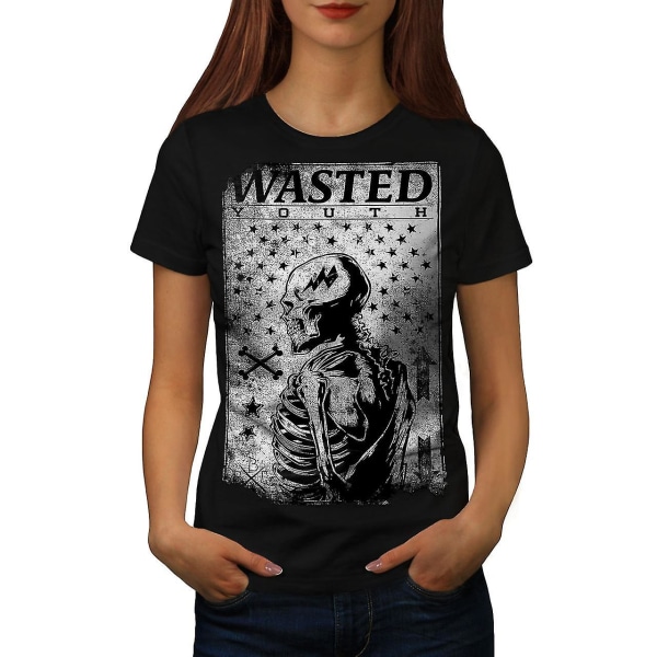 Wasted Skeleton Skull Women Blackt-shirt XL