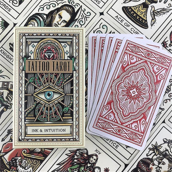 Tatuering Tarot Brädspel Underhållning Kreativt spådomsspelkort med fullständig engelsk pdf-guidebok för barn Vuxen50st Ts20