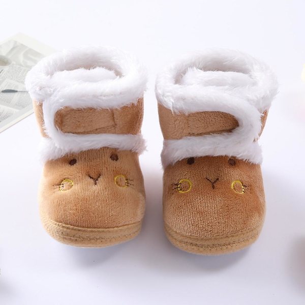 Vintervarma nyfödda toddler 1 år baby Flickor Pojkar Skor Mjuk sula Pälssnöskor 0-18M Brown 7-12 Months