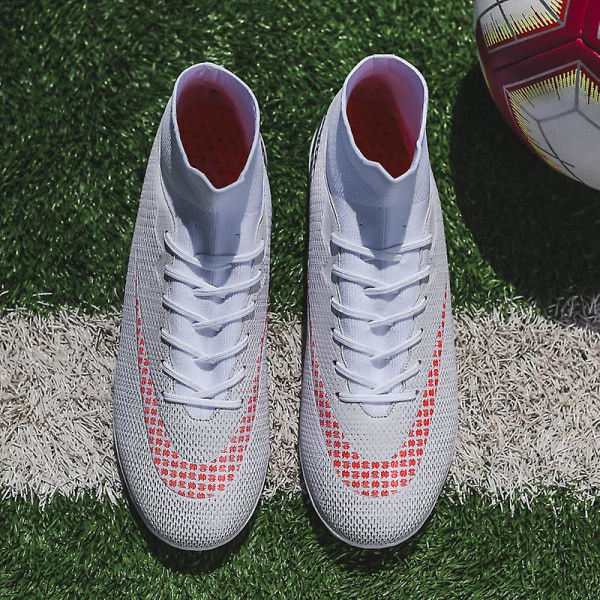 Fotbollsskor för män Halkfria fotbollsskor för män, Gräs Fotbollssneakers 1313 White 39