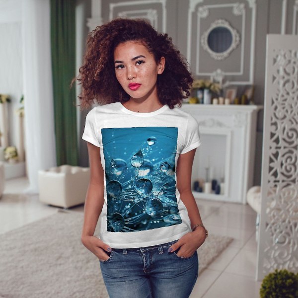 Rain Drop Splash Nature Män Svart T-shirt med v-ringad XL