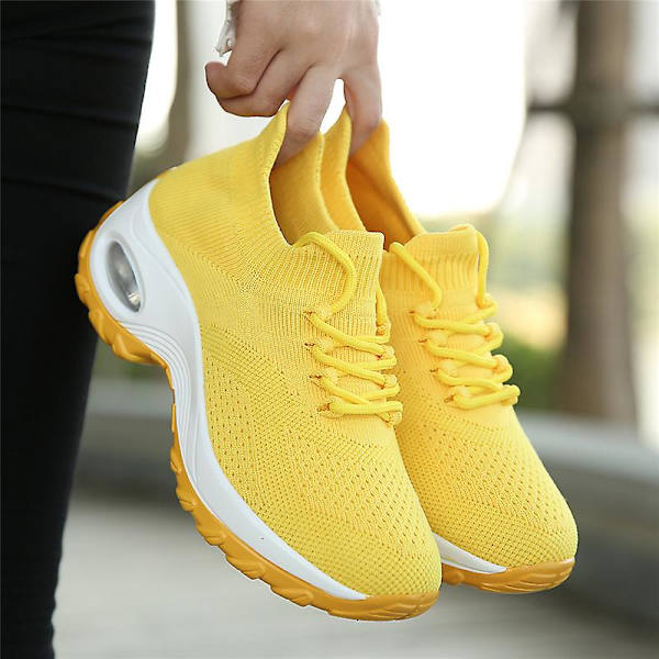 Dam Super Light Sneakers Tenis Feminino Dam Wedge Andas Running Mesh 2G1862 Yellow 37