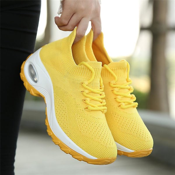 Dam Super Light Sneakers Tenis Feminino Dam Wedge Andas Running Mesh 2G1862 Yellow 38