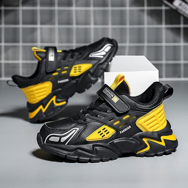 Barn Sneakers Andas löparskor Pojkar Flickor Mode Sportskor R2022 BlackYellow 30