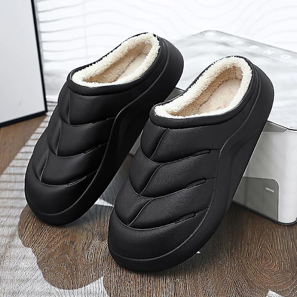 Herrtofflor för damer Varma vinterhusskor Inomhus utomhus hemmaskor 2L2883 Black 41