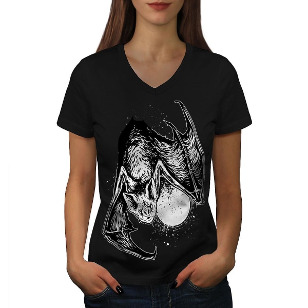 Bat Beast Night Animal Women T-shirt med svart v-ringad hals M