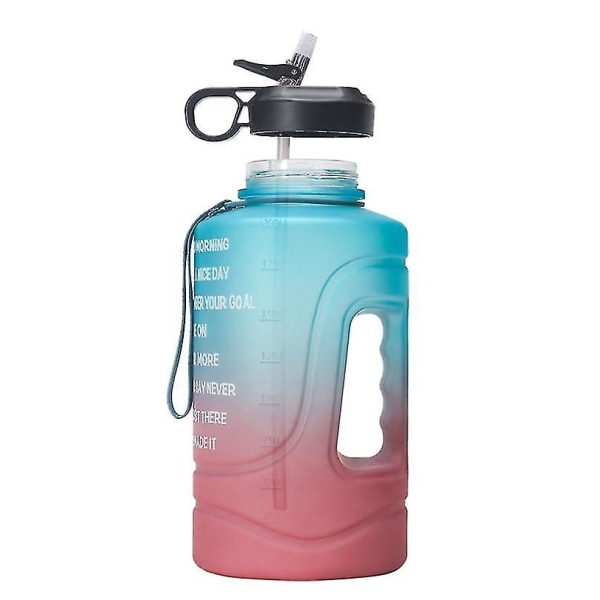 2,2 l motiverande vattenflaska med bred mun, portabel sportflaska med gradient green pink