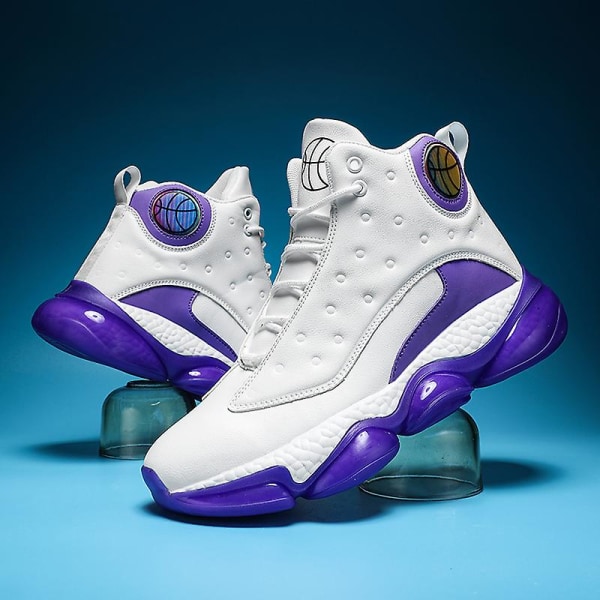 Basketskor för män Mode Halkfria sneakers Sportskor som andas 2J6979 WhitePurple 41