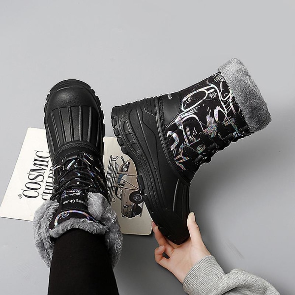 Dam Vinterstövlar Snow Boot Plysch Varma Skor Vattentät Boot 2112S BlackGray 40