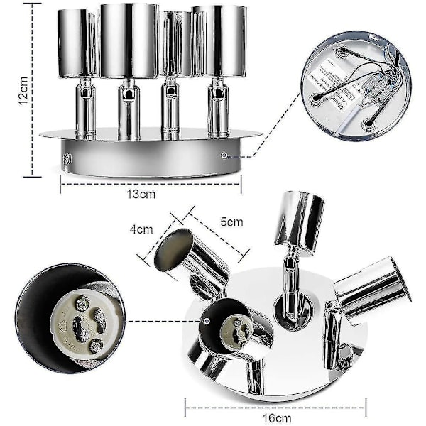 Lampor Taklampa 4-vägs taklampa takspotlight Roterbar svängbar lampa 4X GU10
