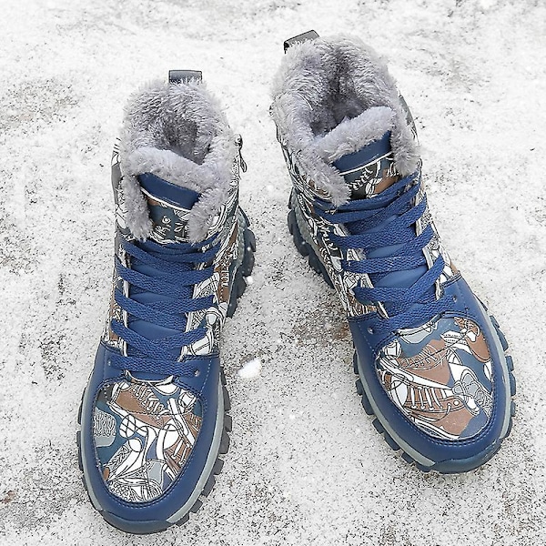 Vintersnöskor för barn Varma ankelstövlar Halkskydd Pojkar Flickor Vinterskor 6087 Blue 34