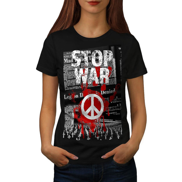 Stop War Peace Slogan Women Blackt-shirt S