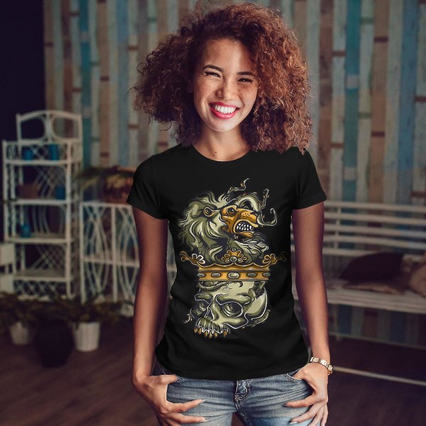 Lion Head King Dead Women Blackt-shirt M