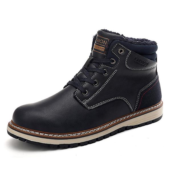 Snöskor för män Läder Plus Velvet Varma Utomhus bomullsskor F9704 Black 42