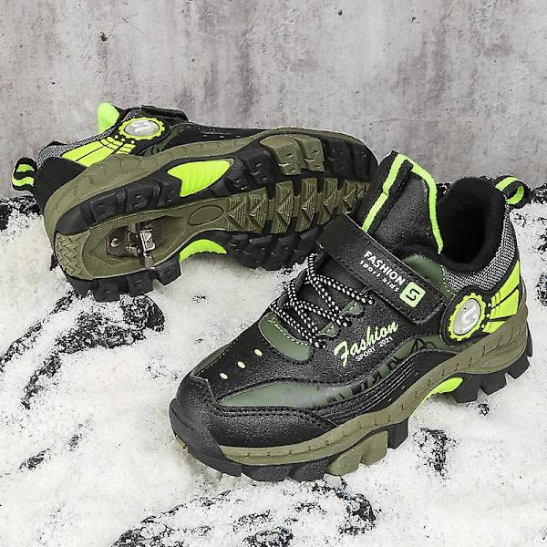 Pojkar Flickskor Utomhusvandring Vattentät Sneaker för barn 2J201 BlackGreen 32