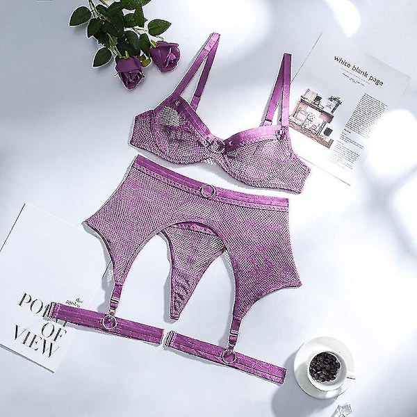 Sexiga underkläder damunderkläder 4 delar set Sensuella underkläder dam BH med ben Underkläder Set Erotiska underkläder underkläder set,4st3 Asian size M