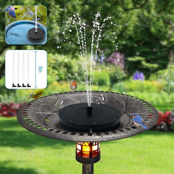 Solar fontänpump för fågelbad, soldriven fontän med led-ljus, inbyggt batteri Vattenfontän för pool, akvarium och trädgårdsdekorat