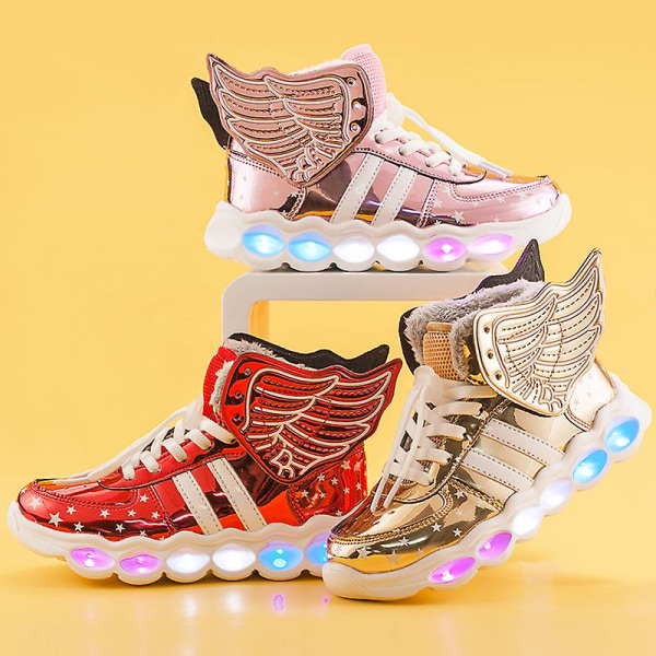 Sneakers för barn Pojkar Flickor Led Light Shoes Löparskor 1608 Gold 37